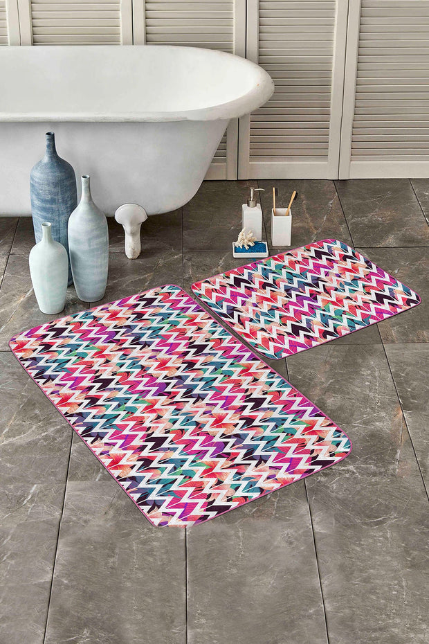 Set di 2 Tappetini da bagno antiscivolo Miran BPS48 Rectangle Multicolore, 100 x 60 cm / 60 x 50 cm (2)