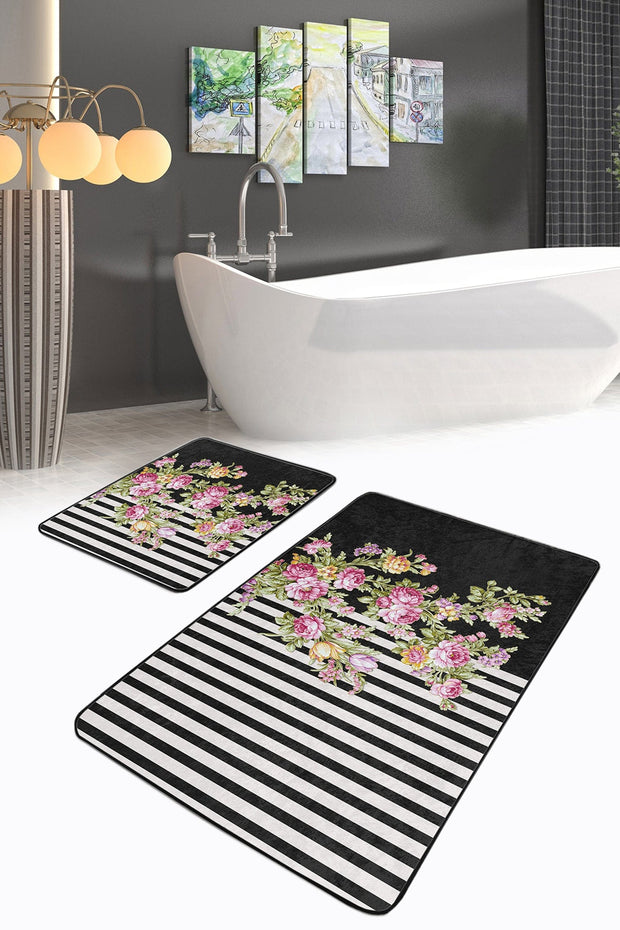 Set di 2 Tappetini da bagno antiscivolo Miran BPS49 Rectangle Multicolore, 100 x 60 cm / 60 x 50 cm (2)