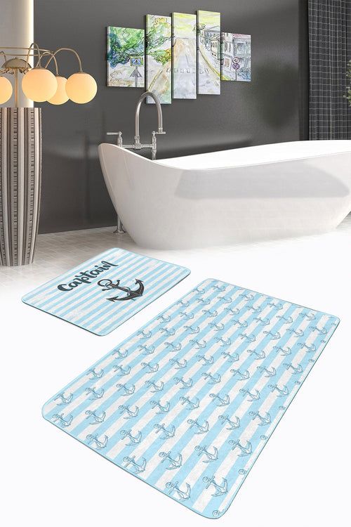 Set di 2 Tappetini da bagno antiscivolo Miran BPS51 Rectangle Multicolore, 100 x 60 cm / 60 x 50 cm