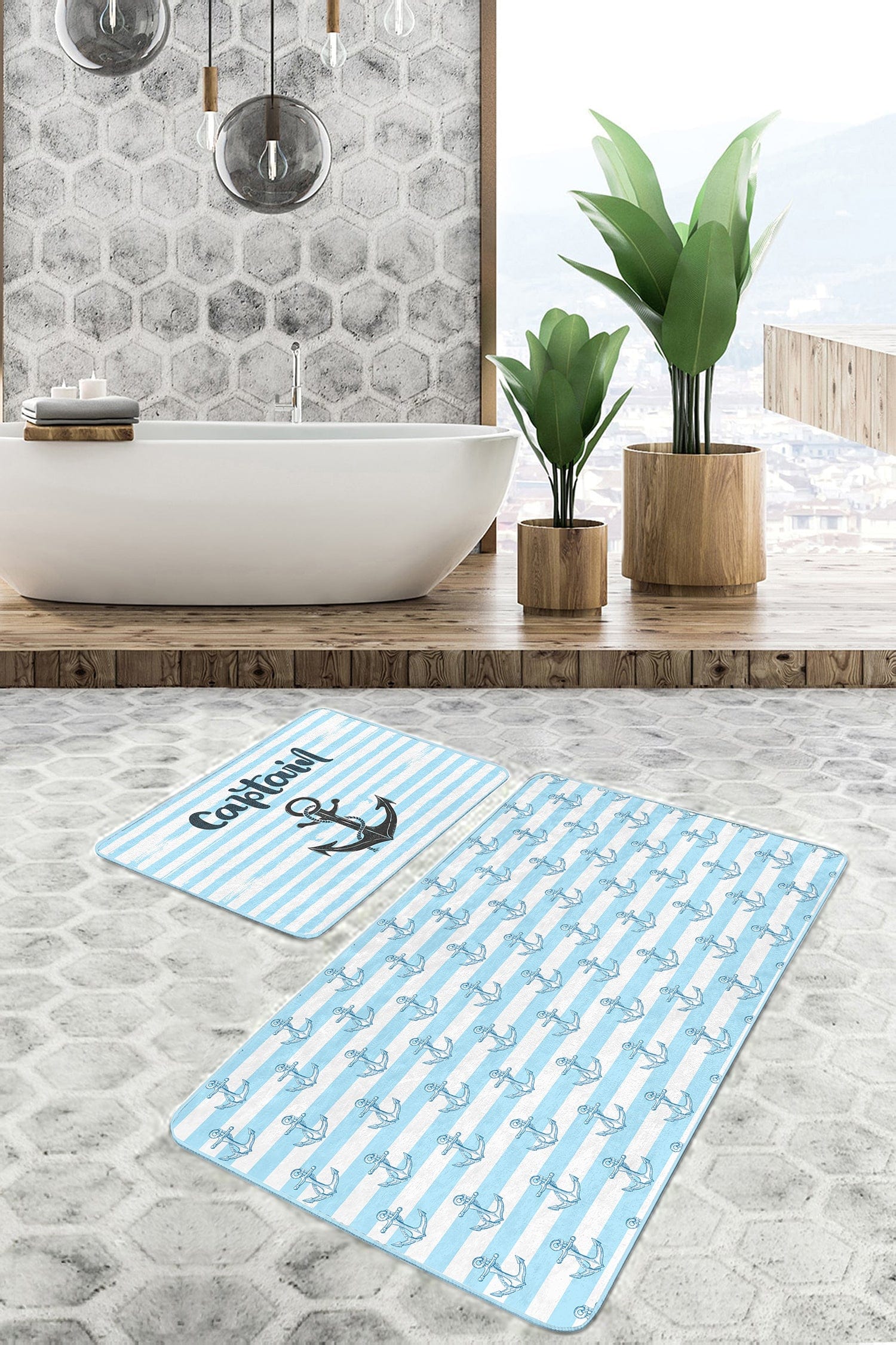 Set di 2 Tappetini da bagno antiscivolo Miran BPS51 Rectangle Multicolore, 100 x 60 cm / 60 x 50 cm (1)