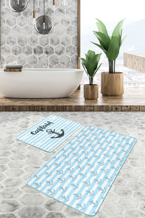 Set di 2 Tappetini da bagno antiscivolo Miran BPS51 Rectangle Multicolore, 100 x 60 cm / 60 x 50 cm (1)
