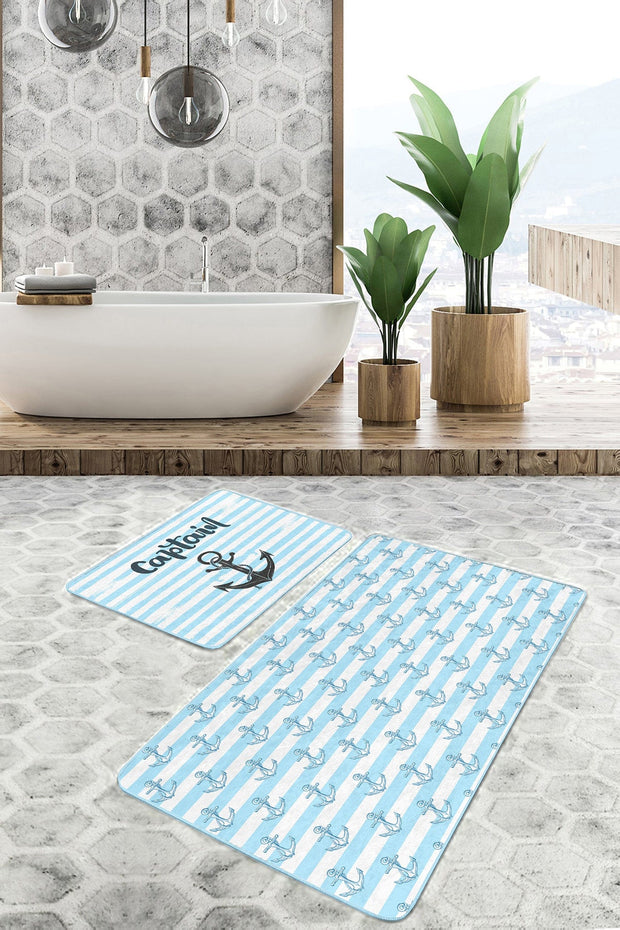 Set di 2 Tappetini da bagno antiscivolo Miran BPS51 Rectangle Multicolore, 100 x 60 cm / 60 x 50 cm (1)
