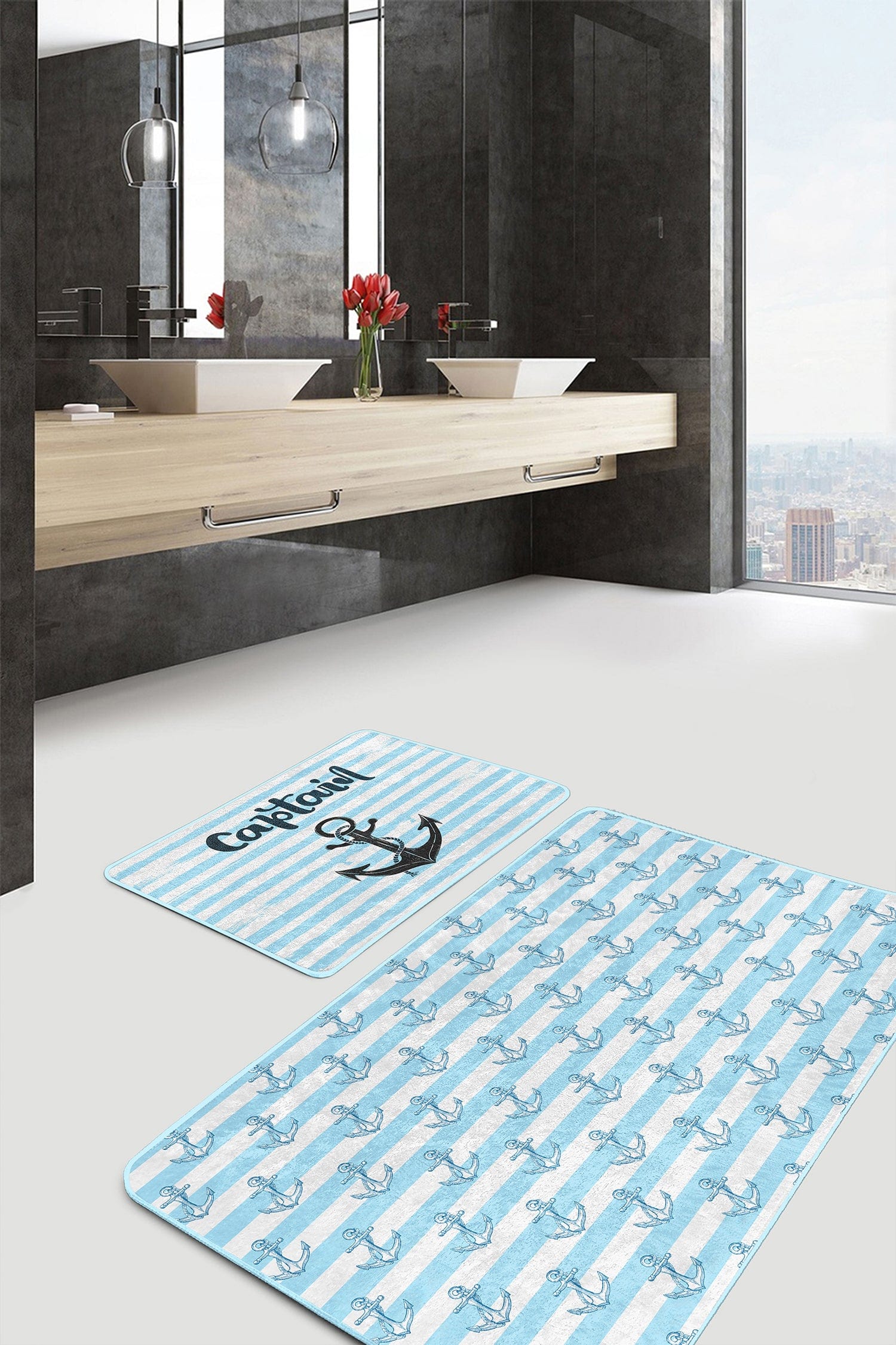 Set di 2 Tappetini da bagno antiscivolo Miran BPS51 Rectangle Multicolore, 100 x 60 cm / 60 x 50 cm (2)