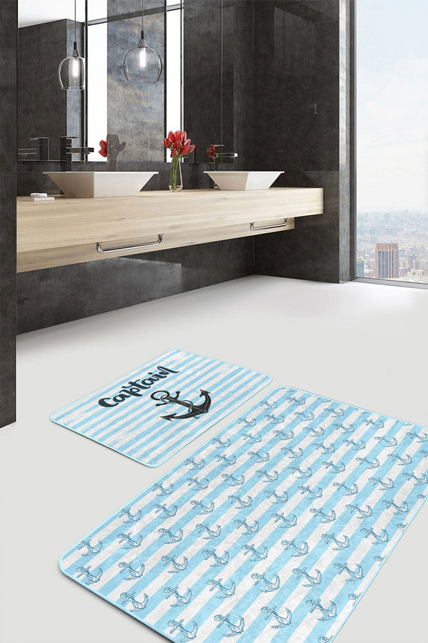 Set di 2 Tappetini da bagno antiscivolo Miran BPS51 Rectangle Multicolore, 100 x 60 cm / 60 x 50 cm (2)