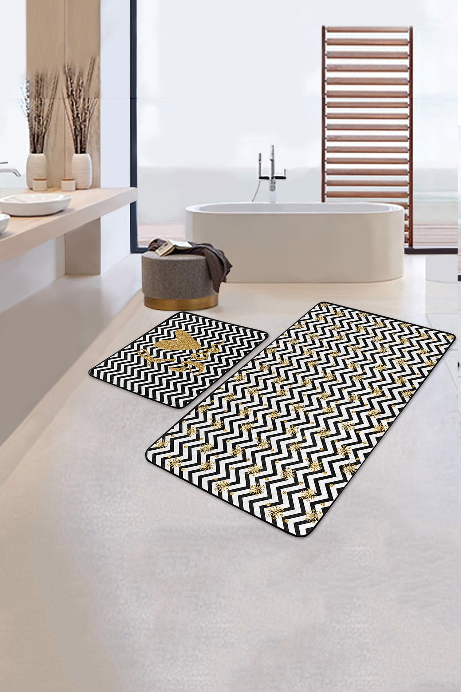 Set di 2 Tappetini da bagno antiscivolo Miran BPS54 Multicolore, 100 x 60 cm / 60 x 50 cm (2)