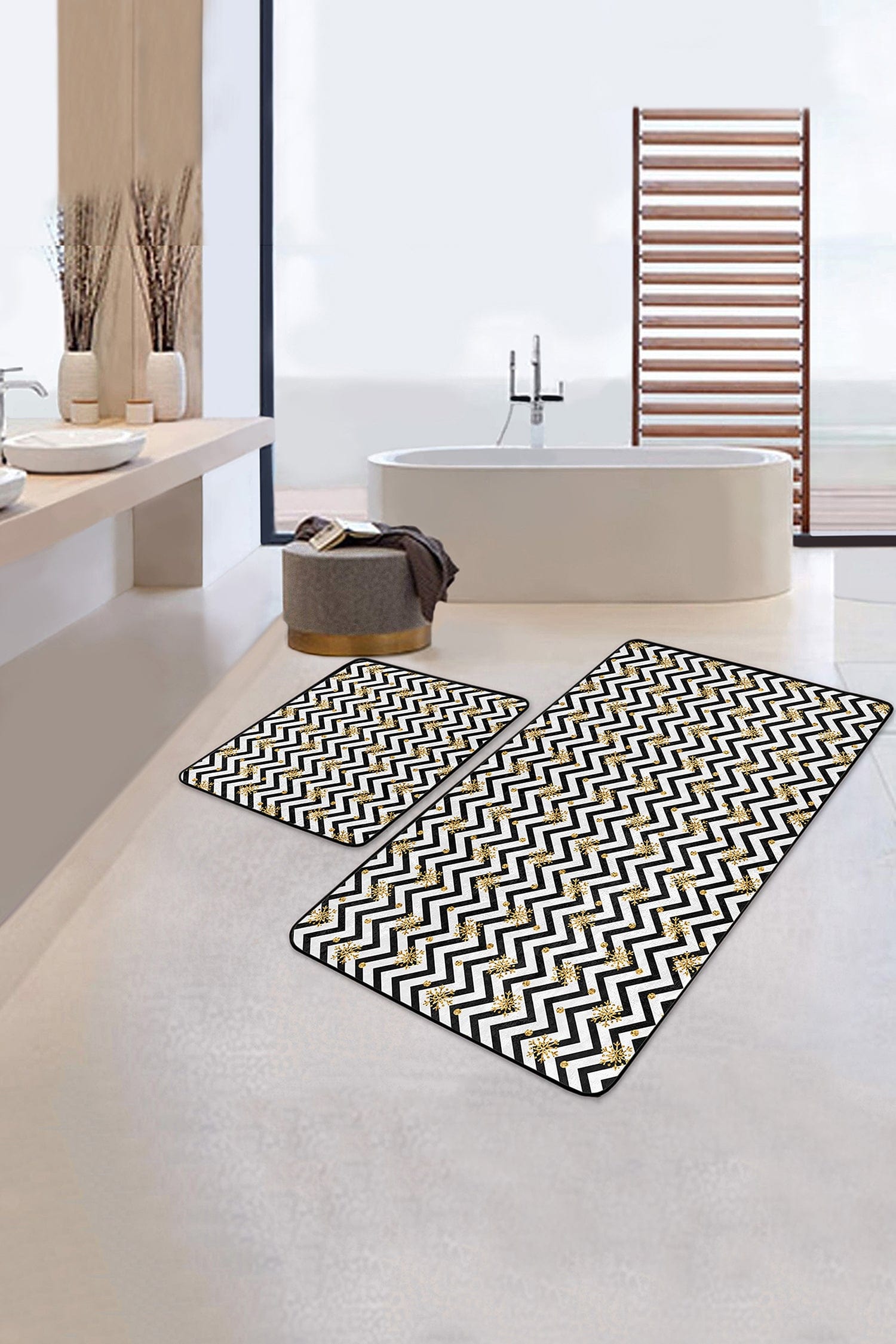 Set di 2 Tappetini da bagno antiscivolo Miran BPS56 Rectangle Multicolore, 100 x 60 cm / 60 x 50 cm (2)