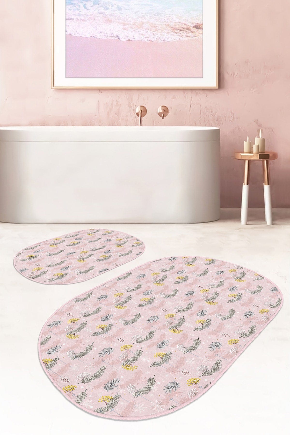 Set di 2 Tappetini da bagno antiscivolo Murat BPS564 Oval Multicolore, 100 x 60 cm / 60 x 50 cm
