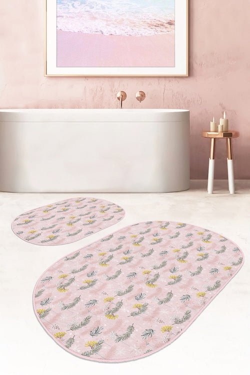 Set di 2 Tappetini da bagno antiscivolo Murat BPS564 Oval Multicolore, 100 x 60 cm / 60 x 50 cm
