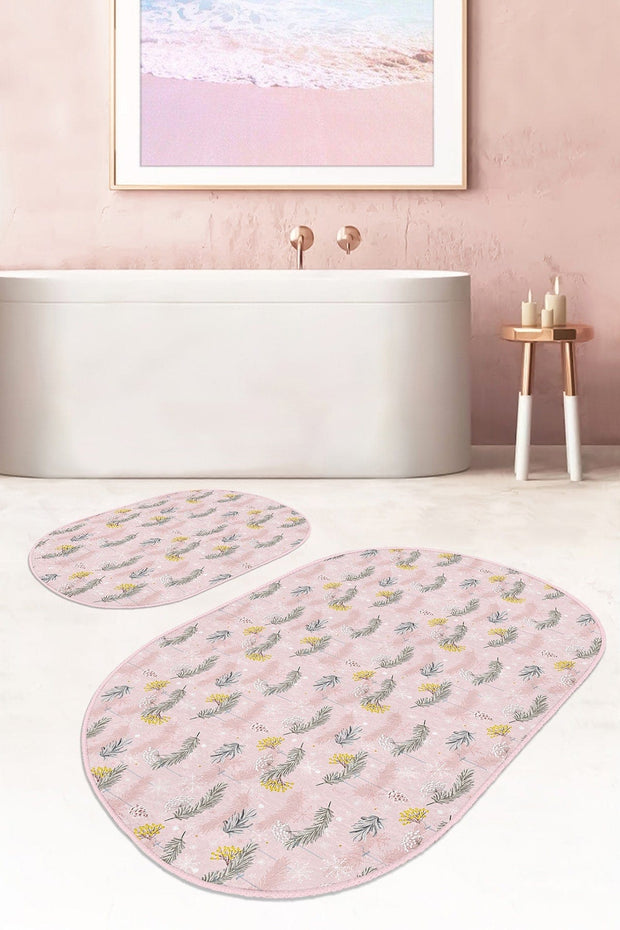 Set di 2 Tappetini da bagno antiscivolo Murat BPS564 Oval Multicolore, 100 x 60 cm / 60 x 50 cm