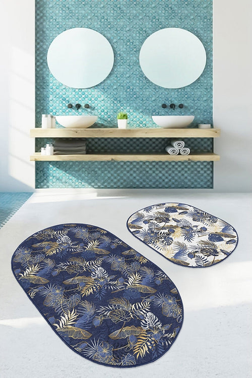 Set di 2 Tappetini da bagno antiscivolo Murat BPS565 Oval Multicolore, 100 x 60 cm / 60 x 50 cm