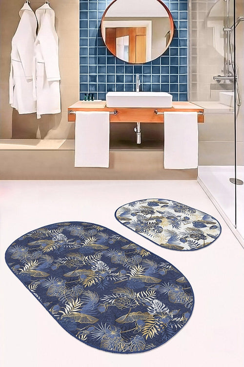 Set di 2 Tappetini da bagno antiscivolo Murat BPS565 Oval Multicolore, 100 x 60 cm / 60 x 50 cm (1)