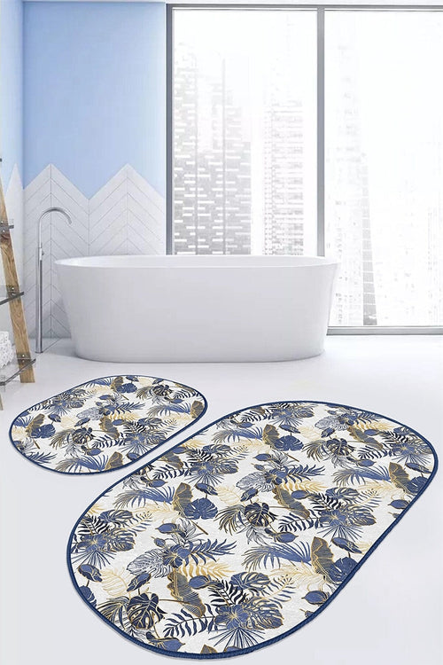 Set di 2 Tappetini da bagno antiscivolo Murat BPS566 Oval Multicolore, 100 x 60 cm / 60 x 50 cm