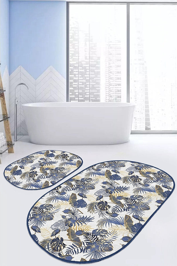 Set di 2 Tappetini da bagno antiscivolo Murat BPS566 Oval Multicolore, 100 x 60 cm / 60 x 50 cm