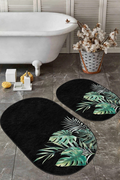 Set di 2 Tappetini da bagno antiscivolo Murat BPS567 Oval Multicolore, 100 x 60 cm / 60 x 50 cm