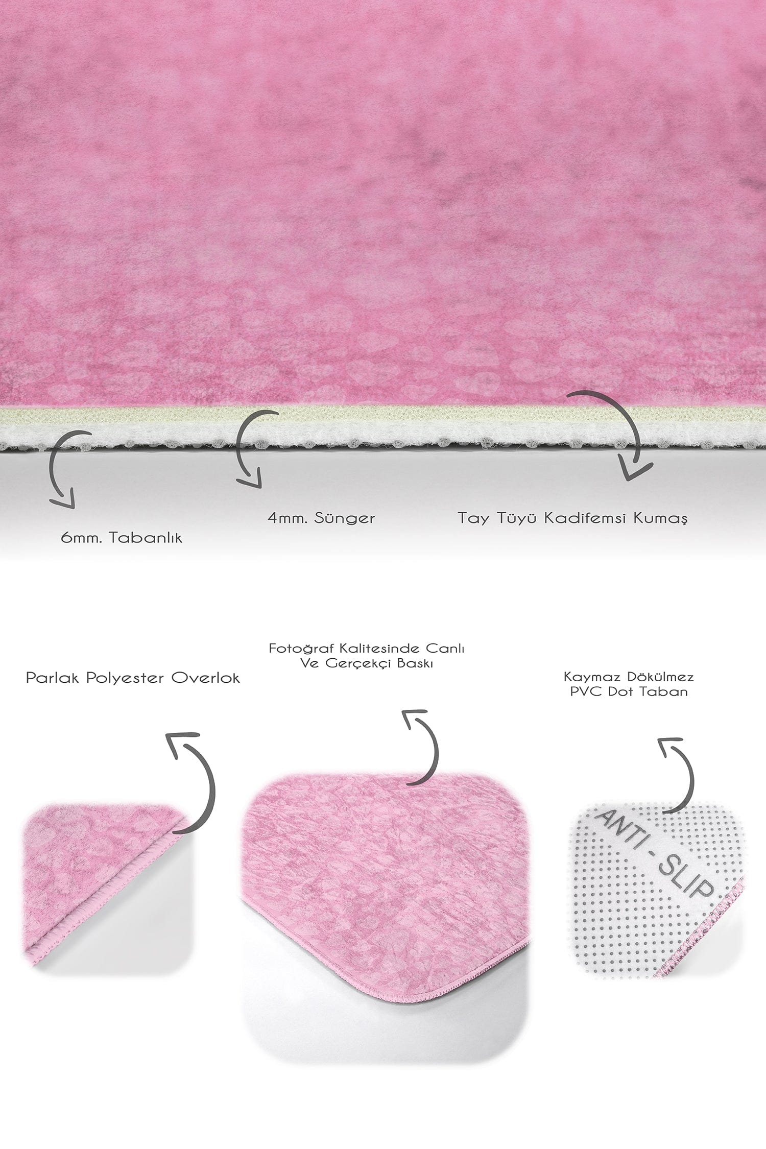 Set di 2 Tappetini da bagno antiscivolo Nuray BPS300 Rectangle Rosa, 100 x 60 cm / 60 x 50 cm (3)
