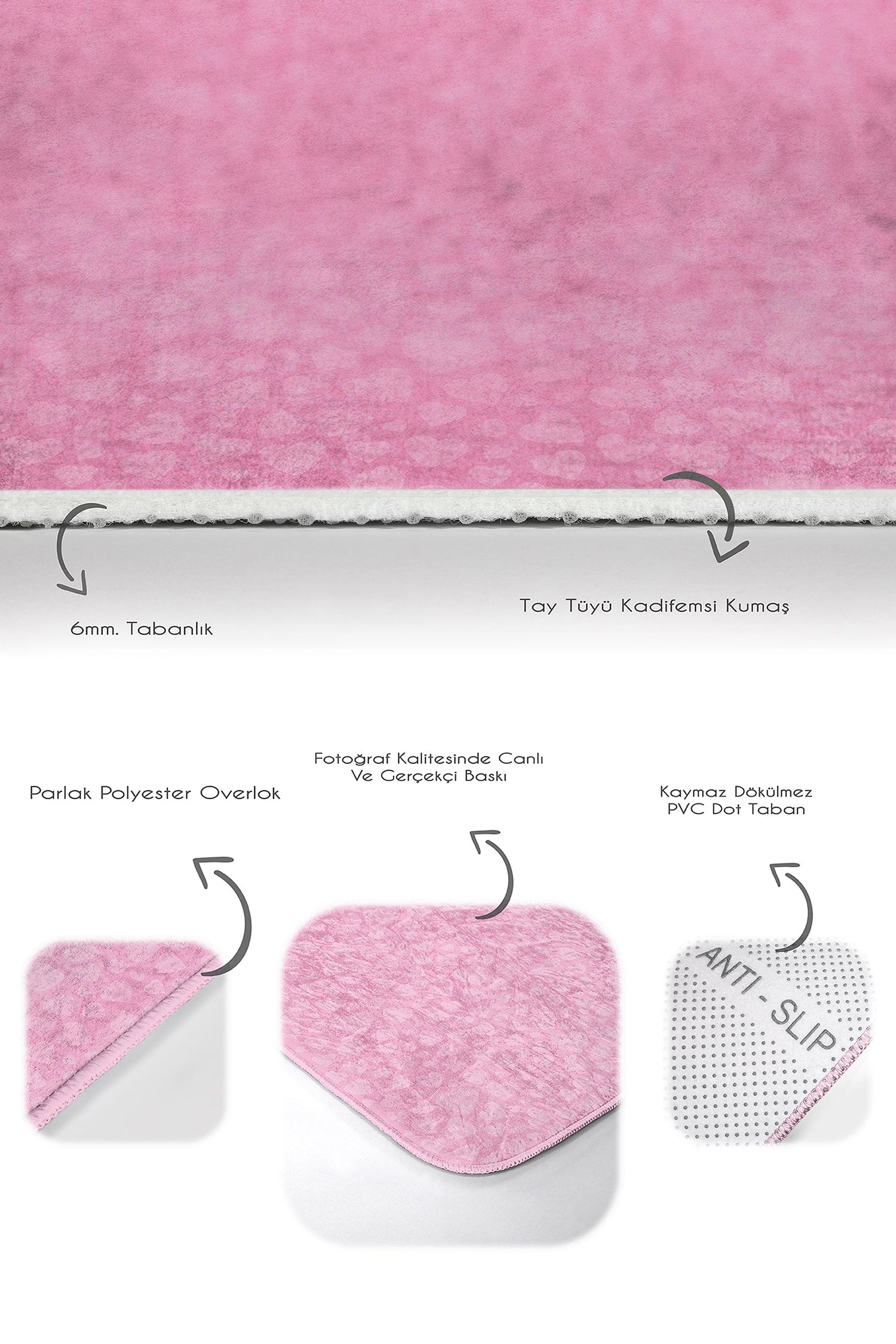 Set di 2 Tappetini da bagno antiscivolo Nuray BPS300 Rectangle Rosa, 100 x 60 cm / 60 x 50 cm (4)