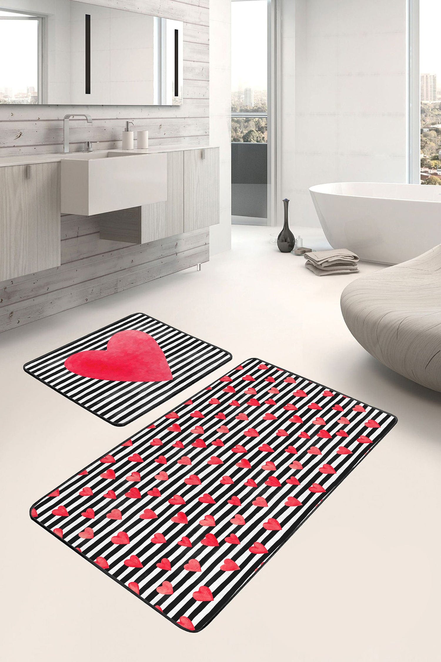 Set di 2 Tappetini da bagno antiscivolo Nuray BPS301 Rectangle Multicolore, 100 x 60 cm / 60 x 50 cm (1)