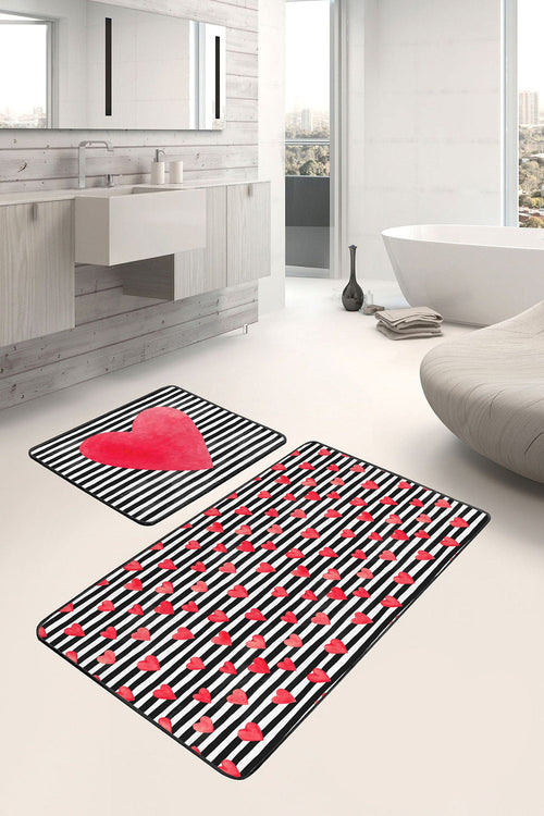 Set di 2 Tappetini da bagno antiscivolo Nuray BPS301 Rectangle Multicolore, 100 x 60 cm / 60 x 50 cm (1)