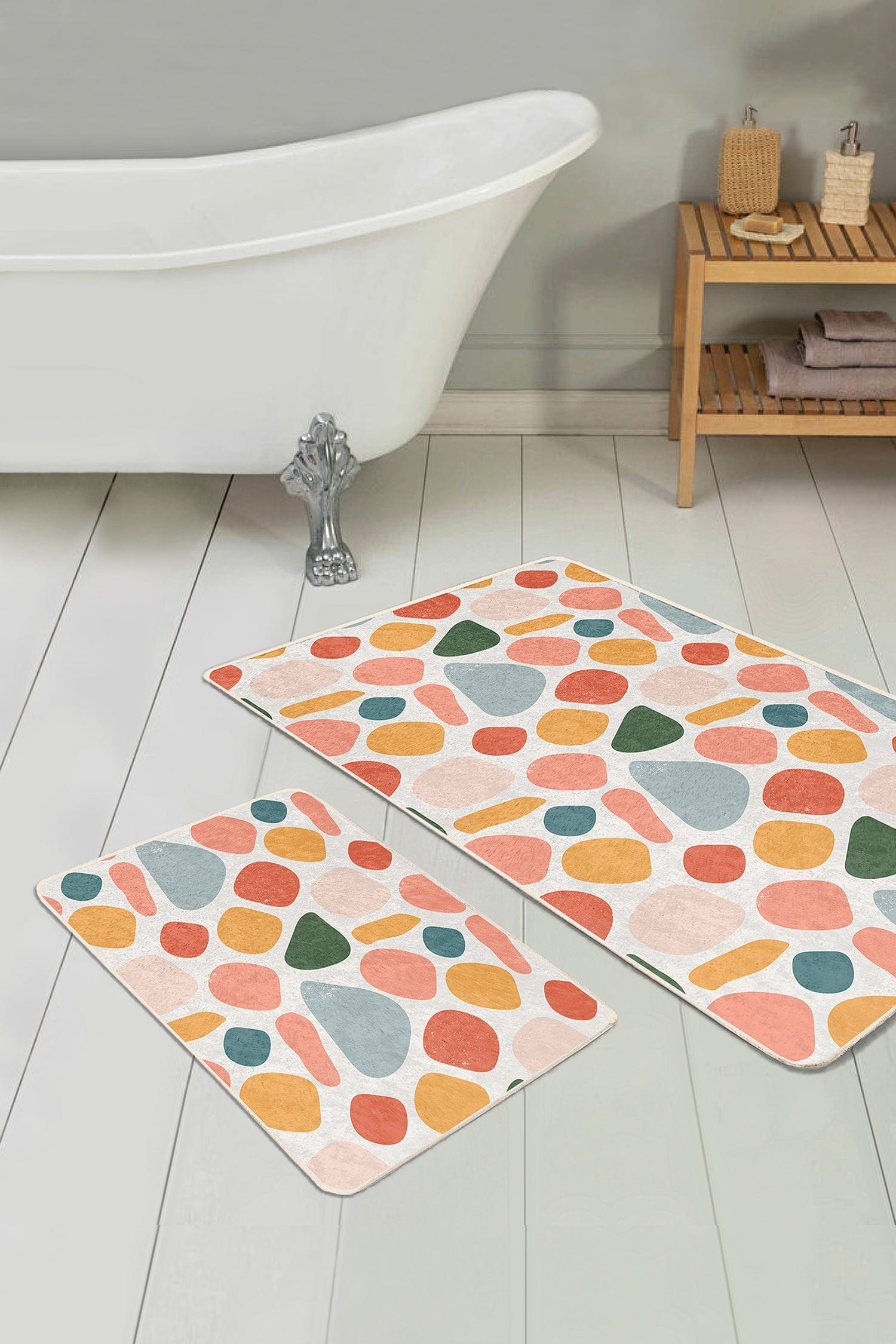 Set di 2 Tappetini da bagno antiscivolo Nuray BPS302 Rectangle Multicolore, 100 x 60 cm / 60 x 50 cm