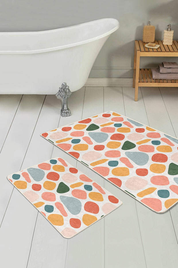 Set di 2 Tappetini da bagno antiscivolo Nuray BPS302 Rectangle Multicolore, 100 x 60 cm / 60 x 50 cm