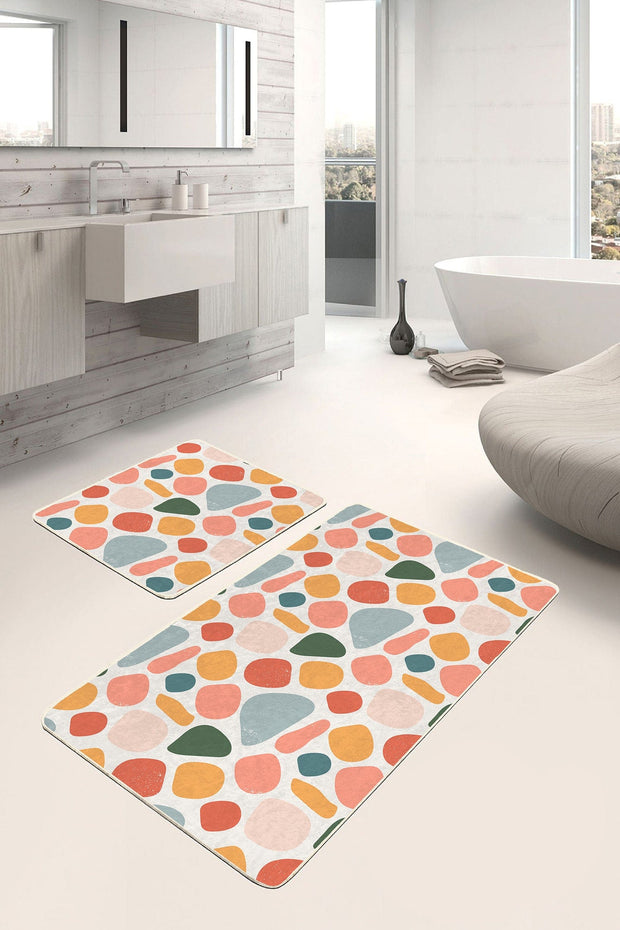 Set di 2 Tappetini da bagno antiscivolo Nuray BPS302 Rectangle Multicolore, 100 x 60 cm / 60 x 50 cm (2)