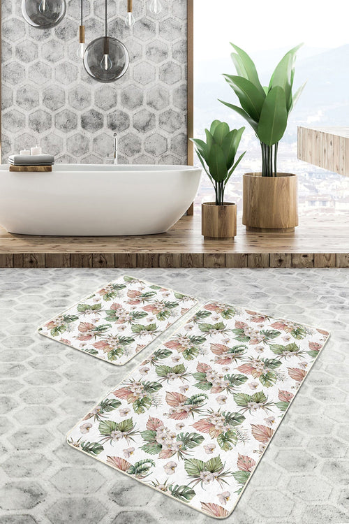 Set di 2 Tappetini da bagno antiscivolo Nuray BPS303 Rectangle Multicolore, 100 x 60 cm / 60 x 50 cm