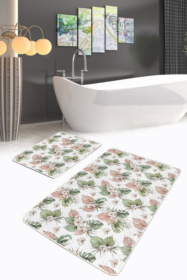 Set di 2 Tappetini da bagno antiscivolo Nuray BPS303 Rectangle Multicolore, 100 x 60 cm / 60 x 50 cm (2)