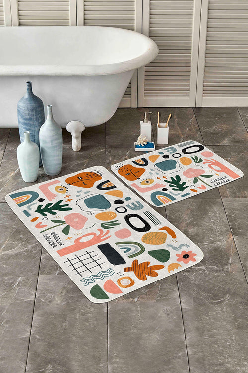 Hillkar Global Set di 2 Tappetini da bagno antiscivolo Nuray BPS304 Rectangle Multicolore, 100 x 60 cm / 60 x 50 cm