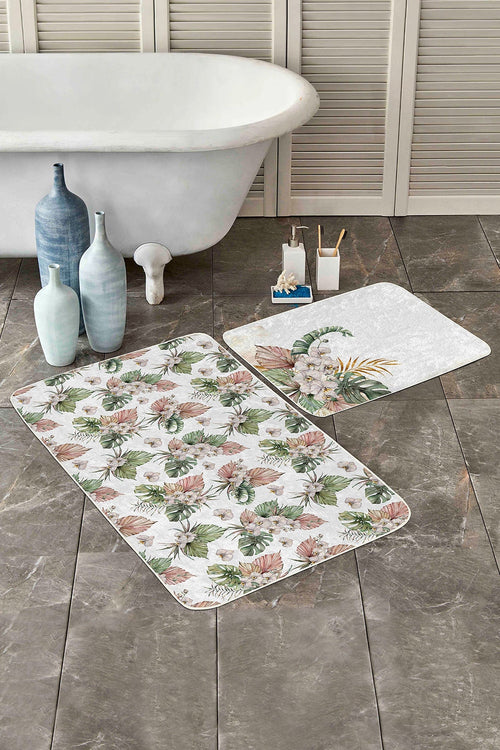 Set di 2 Tappetini da bagno antiscivolo Nuray BPS305 Rectangle Multicolore, 100 x 60 cm / 60 x 50 cm