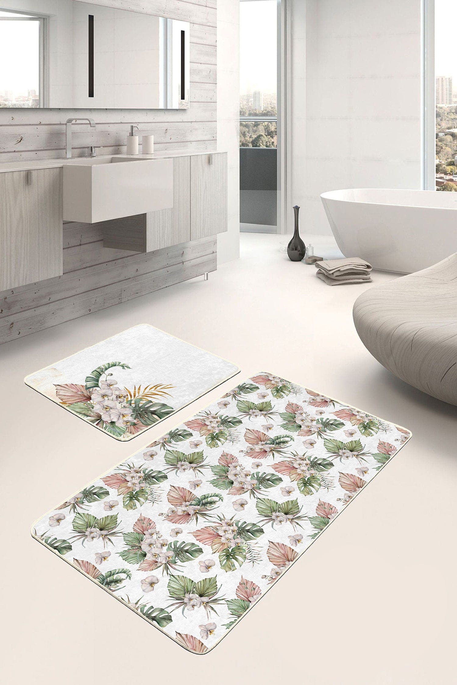 Set di 2 Tappetini da bagno antiscivolo Nuray BPS305 Rectangle Multicolore, 100 x 60 cm / 60 x 50 cm (2)