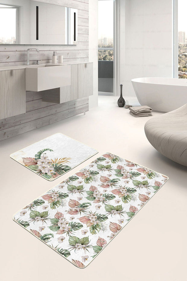 Set di 2 Tappetini da bagno antiscivolo Nuray BPS305 Rectangle Multicolore, 100 x 60 cm / 60 x 50 cm (2)
