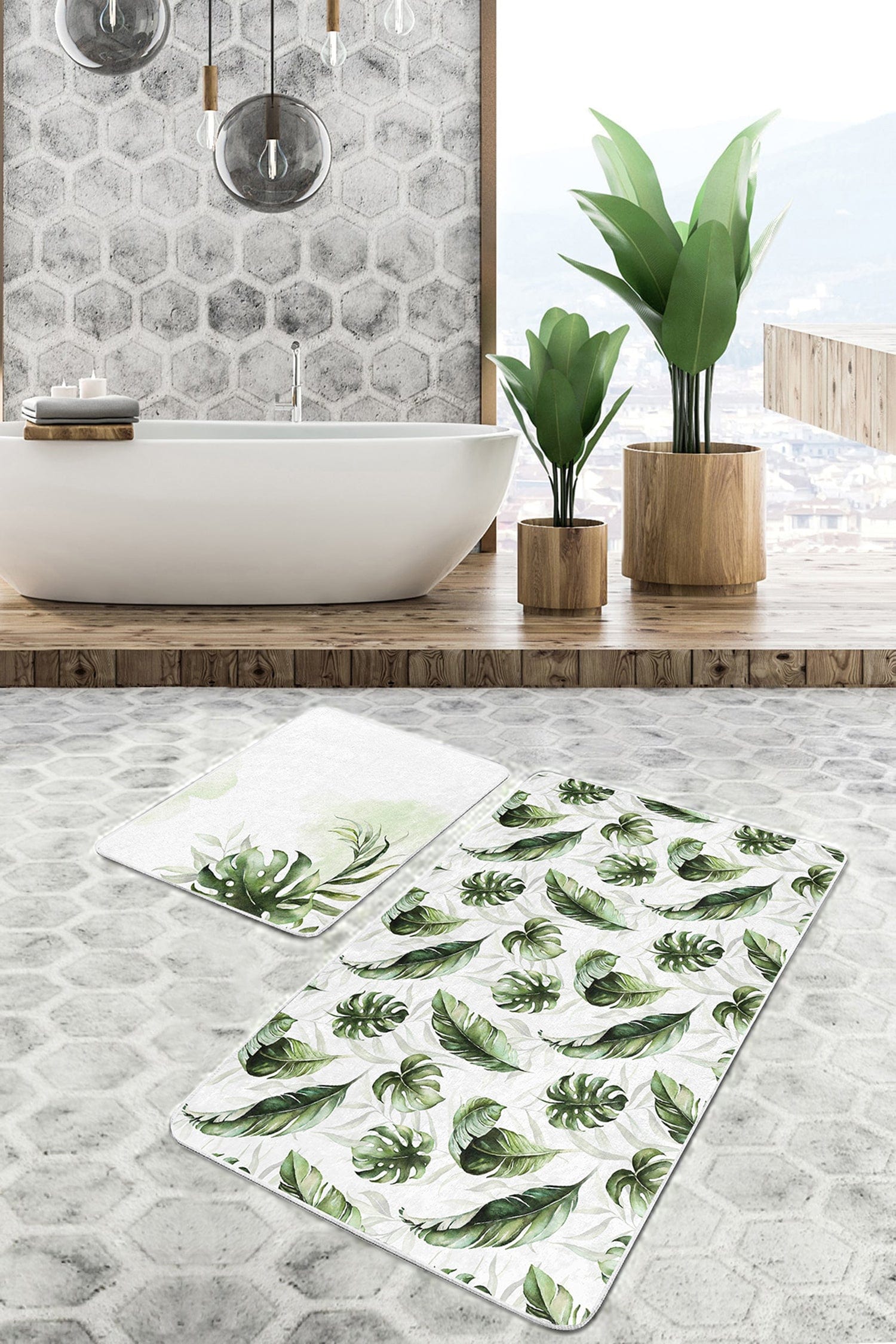 Set di 2 Tappetini da bagno antiscivolo Nuray BPS306 Rectangle Multicolore, 100 x 60 cm / 60 x 50 cm