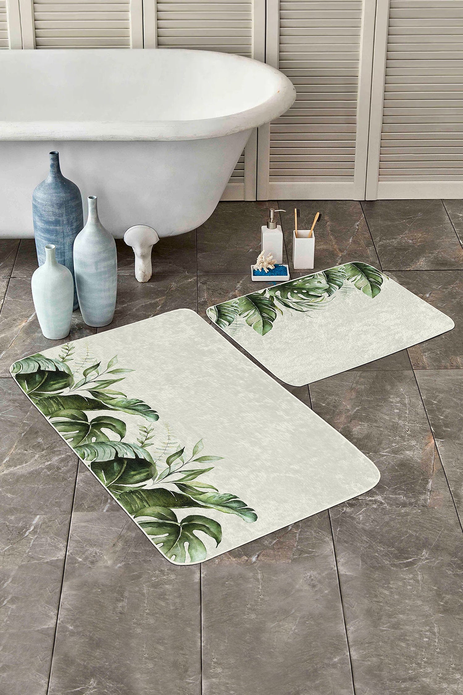 Set di 2 Tappetini da bagno antiscivolo Nuray BPS307 Rectangle Multicolore, 100 x 60 cm / 60 x 50 cm