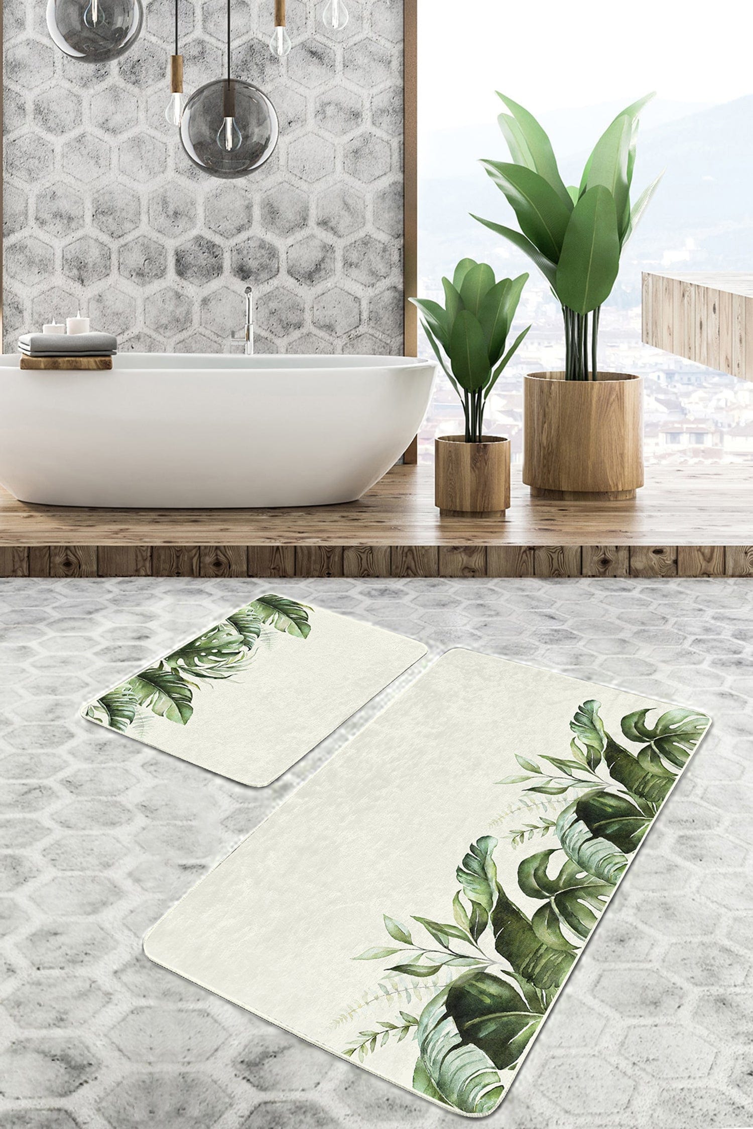 Set di 2 Tappetini da bagno antiscivolo Nuray BPS307 Rectangle Multicolore, 100 x 60 cm / 60 x 50 cm (2)