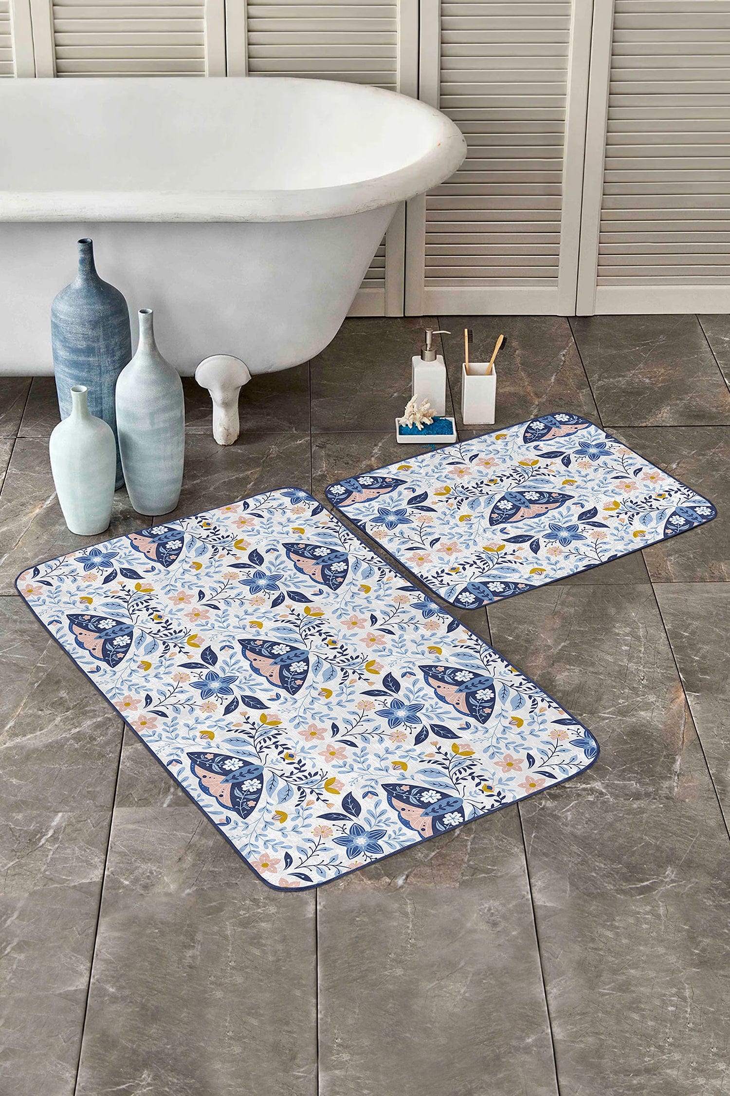 Set di 2 Tappetini da bagno antiscivolo Nuray BPS309 Rectangle Multicolore, 100 x 60 cm / 60 x 50 cm