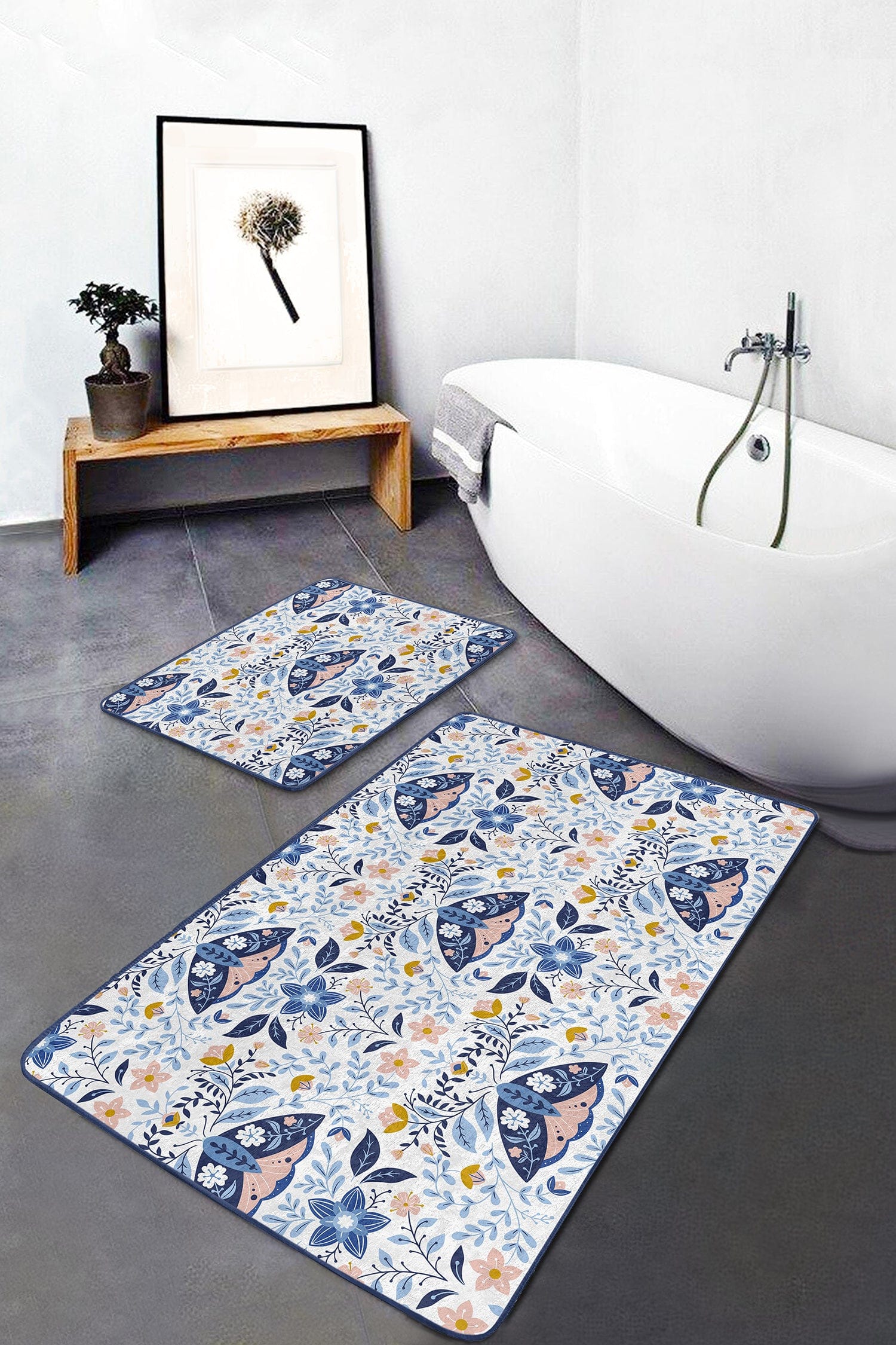 Set di 2 Tappetini da bagno antiscivolo Nuray BPS309 Rectangle Multicolore, 100 x 60 cm / 60 x 50 cm (1)