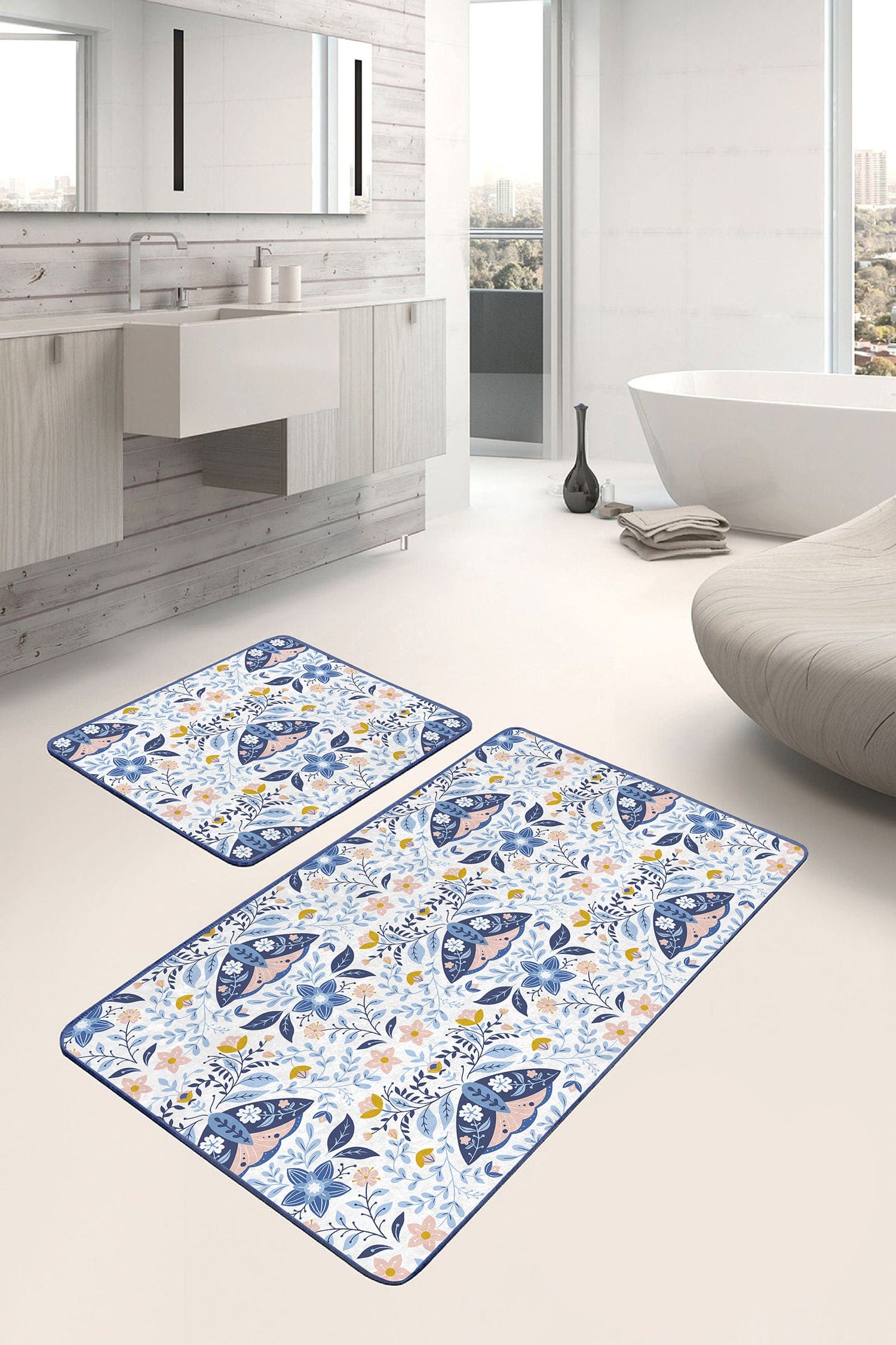 Set di 2 Tappetini da bagno antiscivolo Nuray BPS309 Rectangle Multicolore, 100 x 60 cm / 60 x 50 cm (2)