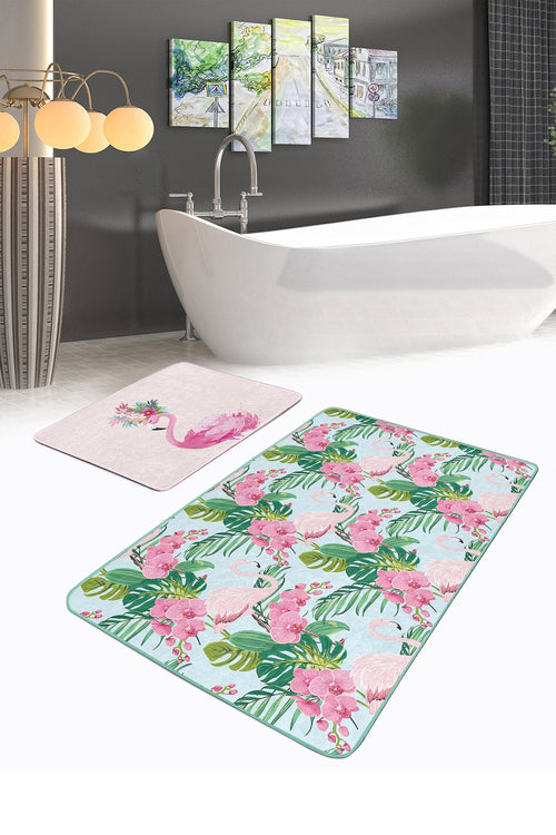 Set di 2 Tappetini da bagno antiscivolo Omer BPS461 Rectangle Multicolore, 100 x 60 cm / 60 x 50 cm (1)