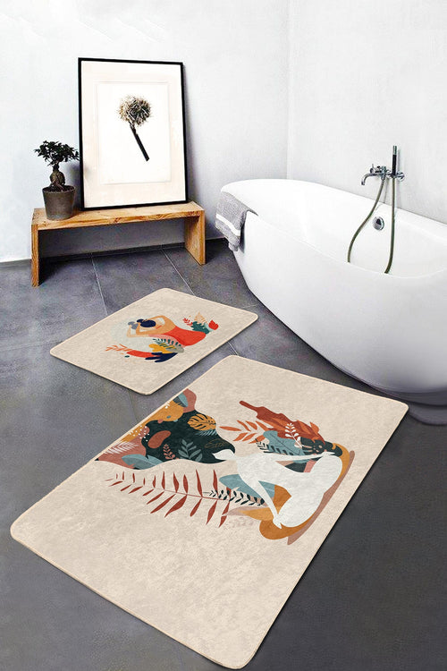 Set di 2 Tappetini da bagno antiscivolo Omer BPS463 Rectangle Multicolore, 100 x 60 cm / 60 x 50 cm (1)