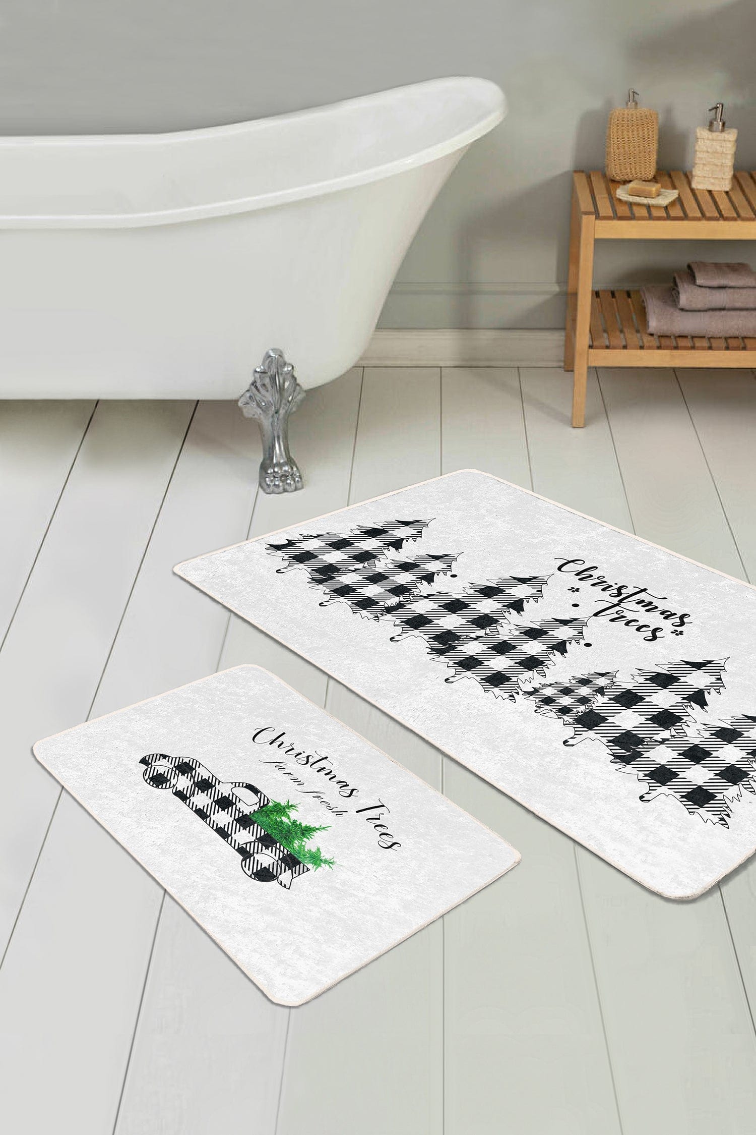 Set di 2 Tappetini da bagno antiscivolo Omer BPS465 Rectangle Multicolore, 100 x 60 cm / 60 x 50 cm
