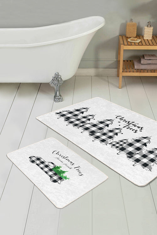 Set di 2 Tappetini da bagno antiscivolo Omer BPS465 Rectangle Multicolore, 100 x 60 cm / 60 x 50 cm