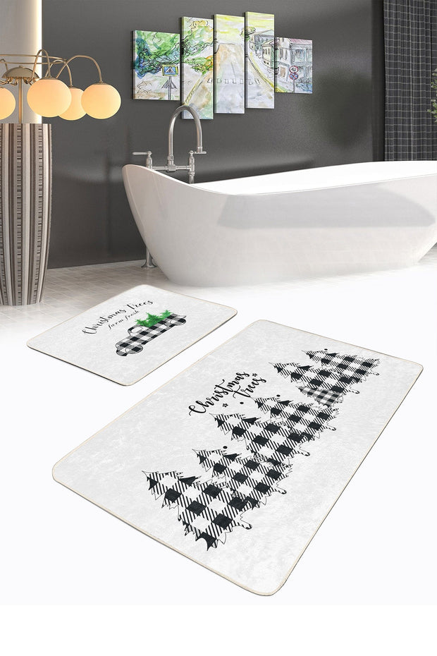 Set di 2 Tappetini da bagno antiscivolo Omer BPS465 Rectangle Multicolore, 100 x 60 cm / 60 x 50 cm (1)