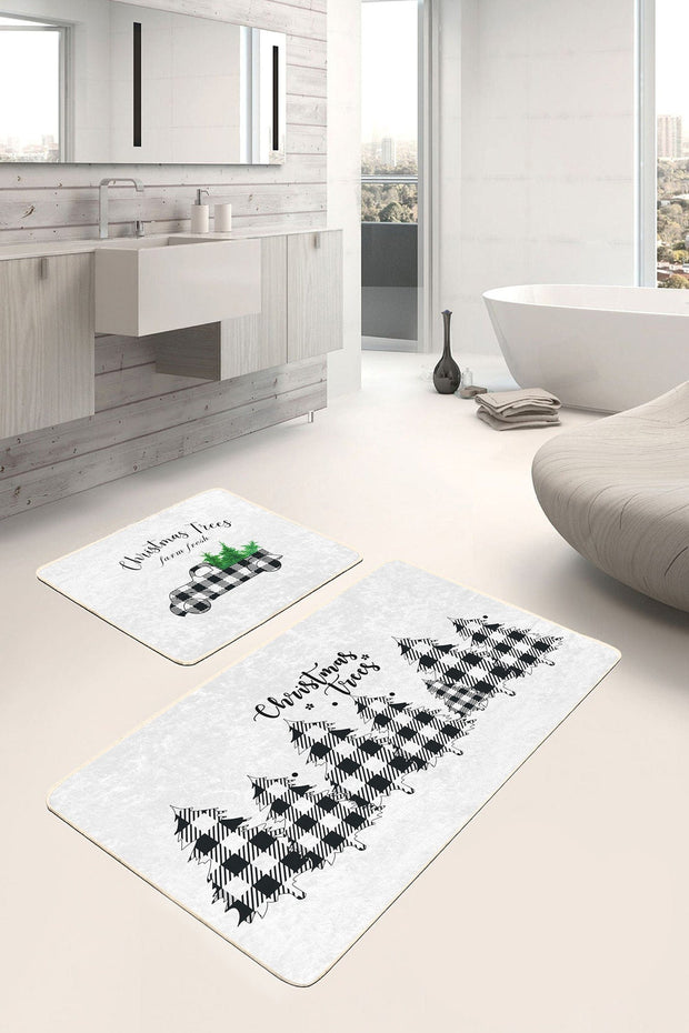 Set di 2 Tappetini da bagno antiscivolo Omer BPS465 Rectangle Multicolore, 100 x 60 cm / 60 x 50 cm (2)