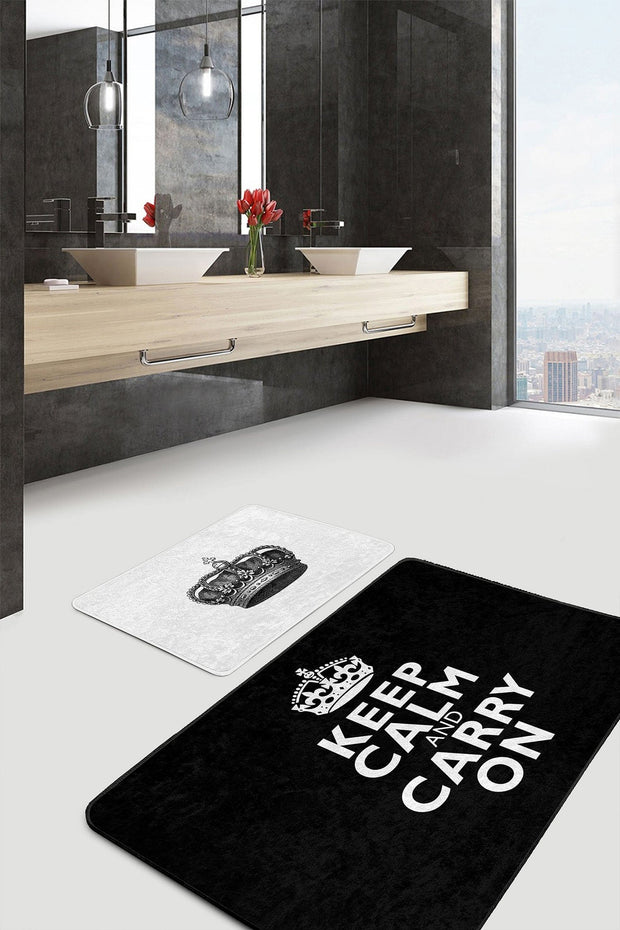 Set di 2 Tappetini da bagno antiscivolo Omer BPS466 Rectangle Multicolore, 100 x 60 cm / 60 x 50 cm