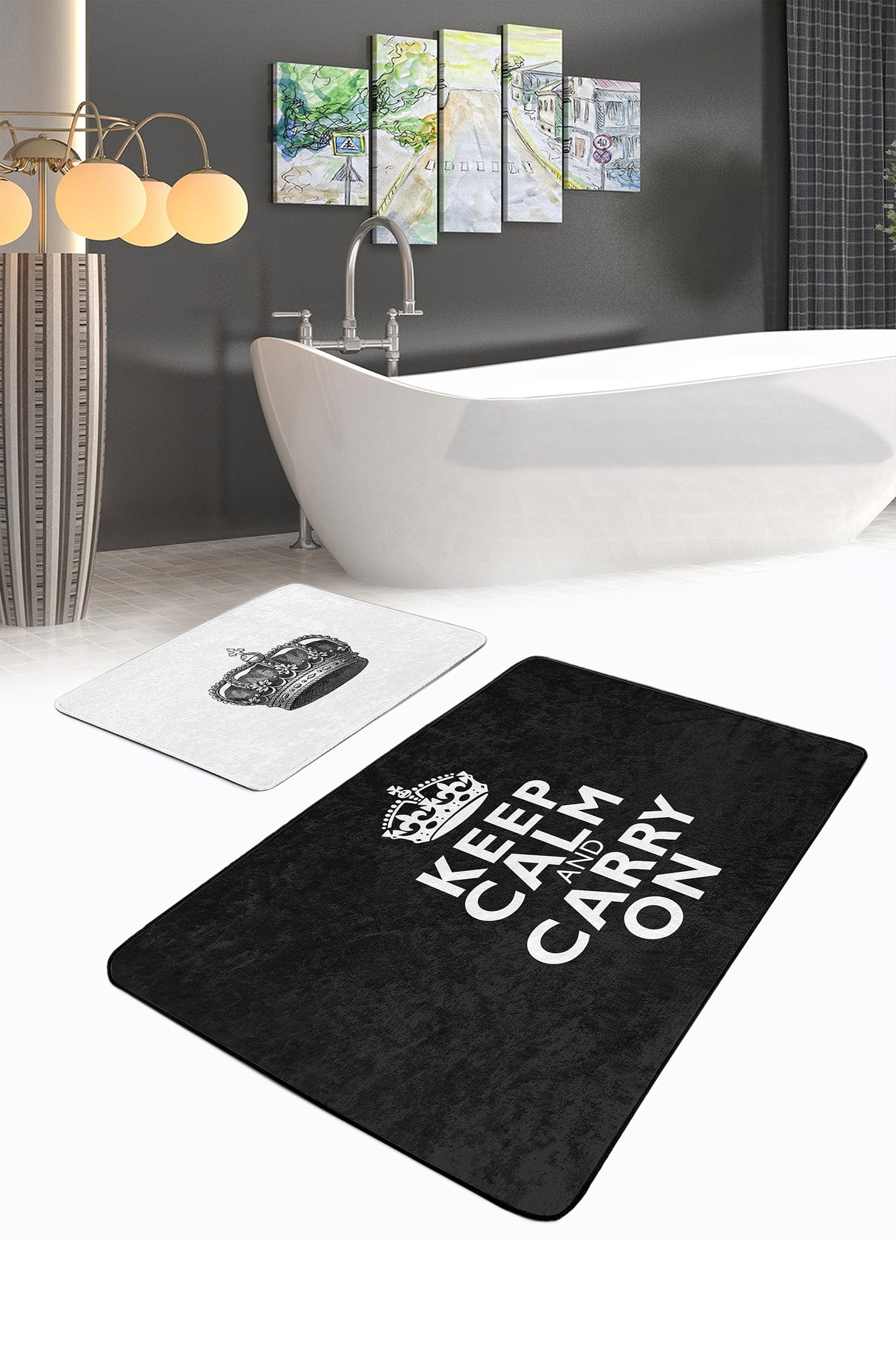 Set di 2 Tappetini da bagno antiscivolo Omer BPS466 Rectangle Multicolore, 100 x 60 cm / 60 x 50 cm (1)