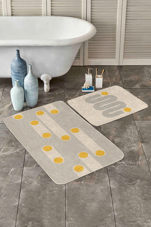 Set di 2 Tappetini da bagno antiscivolo Omer BPS467 Rectangle Multicolore, 100 x 60 cm / 60 x 50 cm