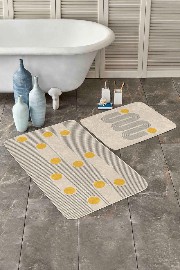 Set di 2 Tappetini da bagno antiscivolo Omer BPS467 Rectangle Multicolore, 100 x 60 cm / 60 x 50 cm