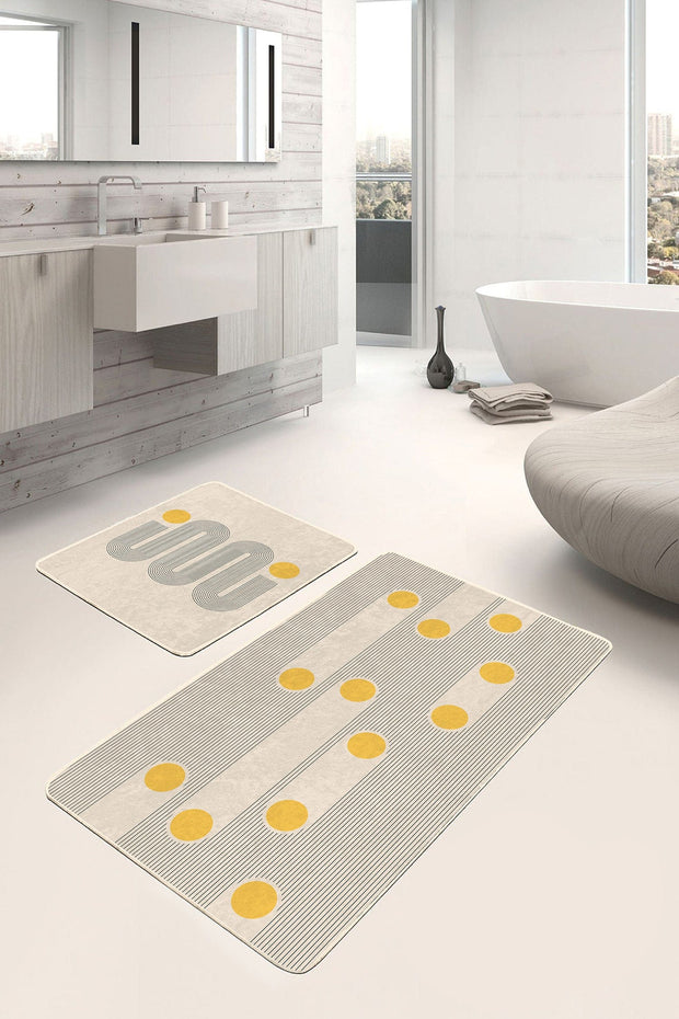 Set di 2 Tappetini da bagno antiscivolo Omer BPS467 Rectangle Multicolore, 100 x 60 cm / 60 x 50 cm (1)