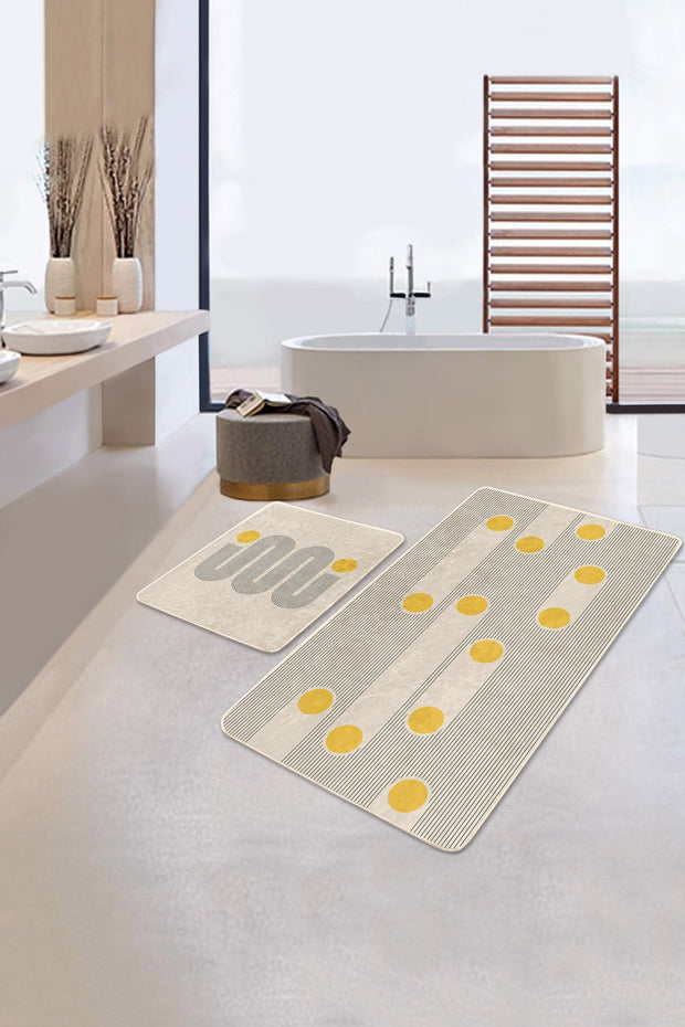 Set di 2 Tappetini da bagno antiscivolo Omer BPS467 Rectangle Multicolore, 100 x 60 cm / 60 x 50 cm (2)