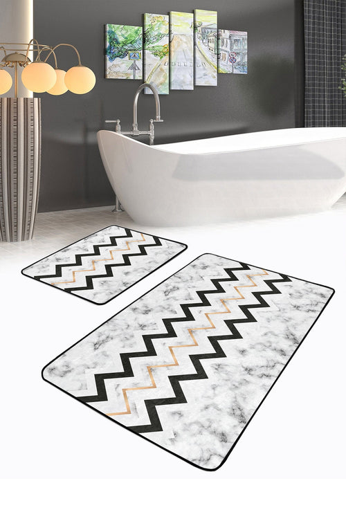 Set di 2 Tappetini da bagno antiscivolo Omer BPS468 Rectangle Multicolore, 100 x 60 cm / 60 x 50 cm